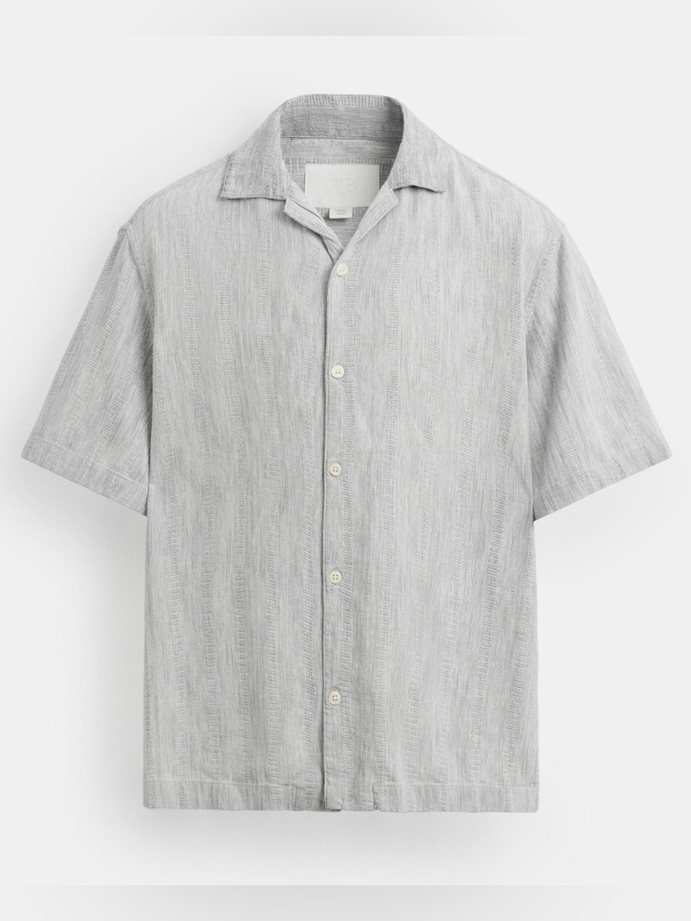 Zara Jacquard Striped Camp Short Sleeve Shirt Gray XL